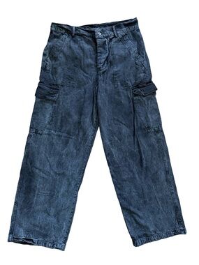 mnml Washed Black Cargo Pants Men’s Size 33 Wide Leg Utility Baggy Cotton